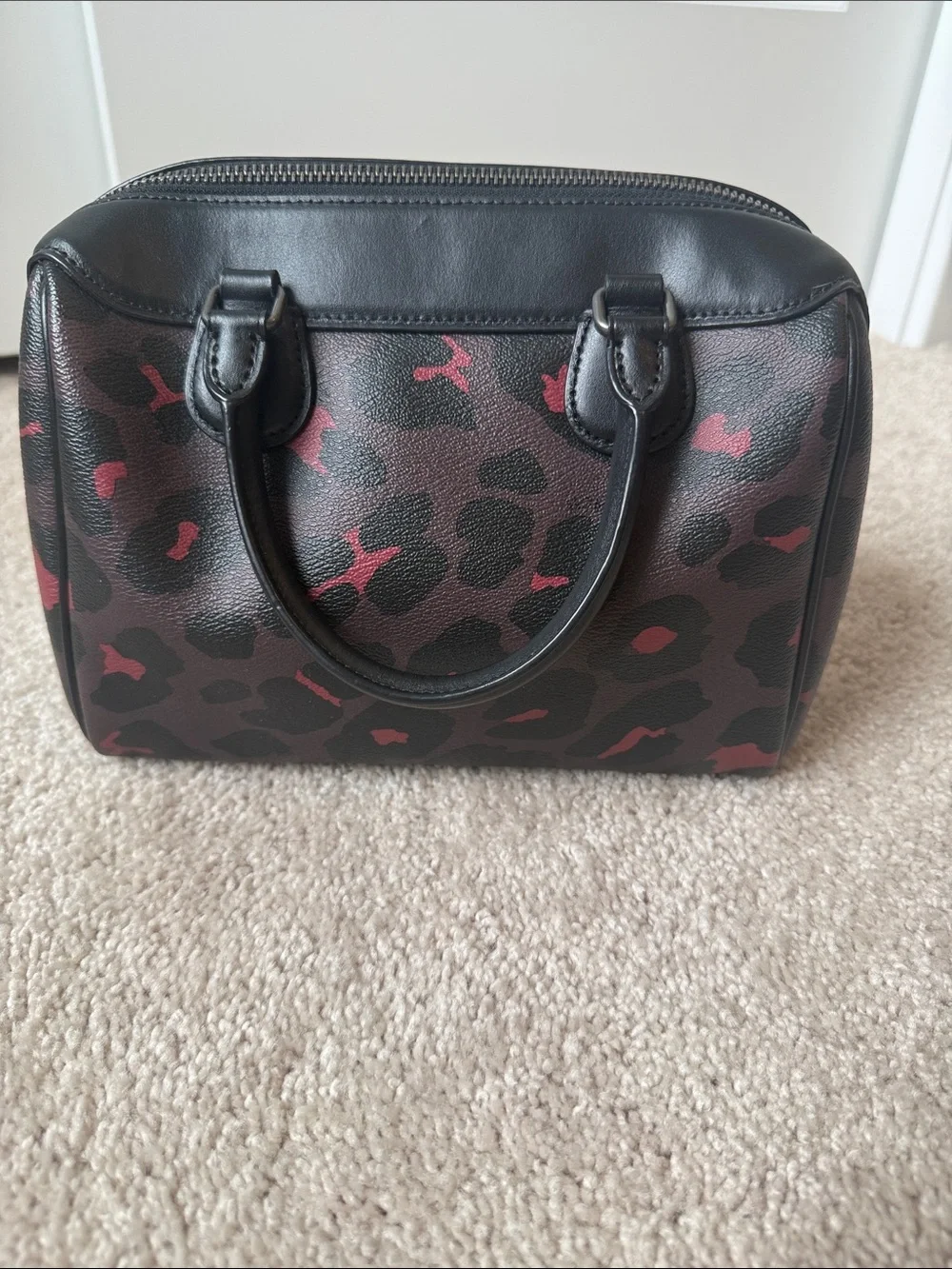 Coach Women's Mini Bennett Black & Pink Leopard Print Satchel